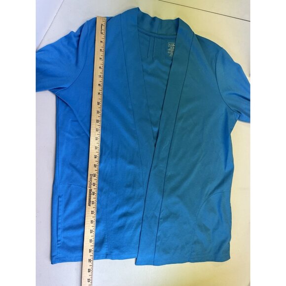 LL Bean Cardigan Open Pima Cotton Size XL Long Sleeve Pockets Turquoise Blue - Picture 4 of 11